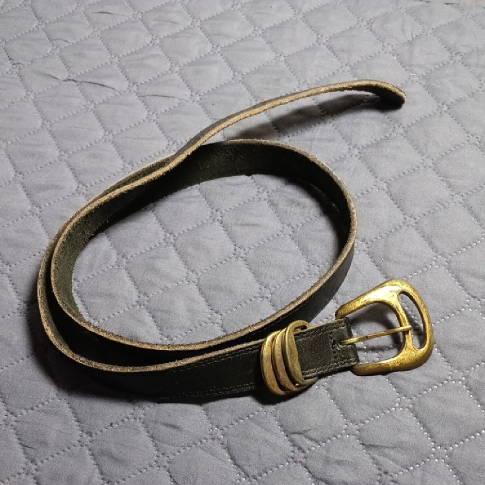 Black Leather Belt Brass Buckle